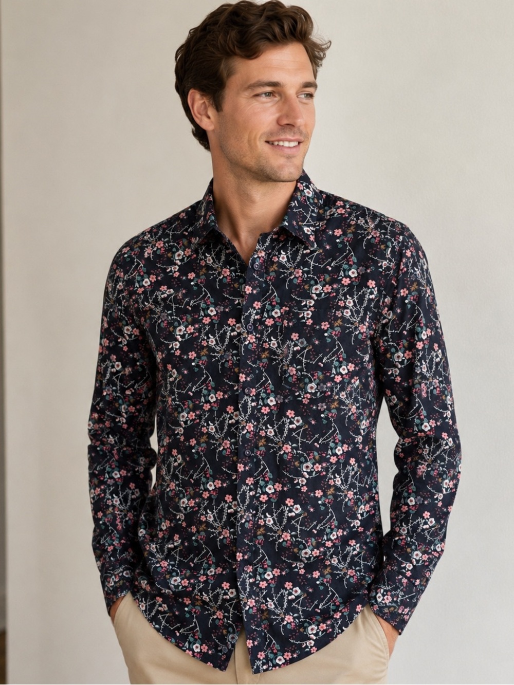 Paisley & Gray Floral‎ Navy Men's Button Down Slim Fit Small 15